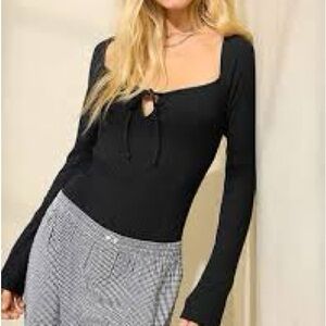 Aerie Black Long Sleeve Ribbed Bodysuit